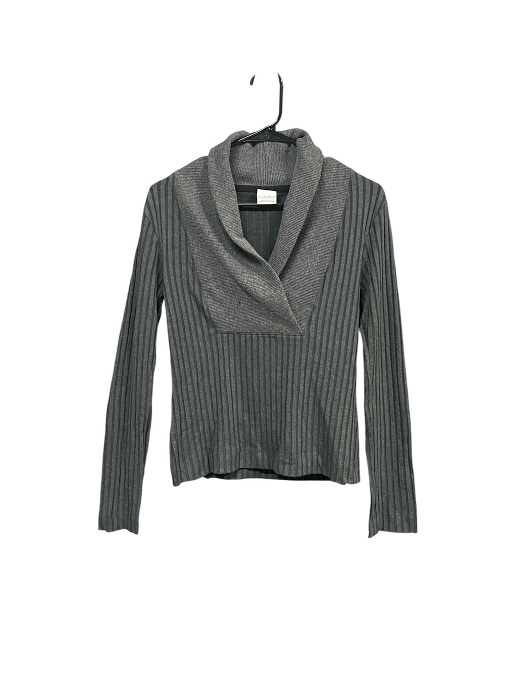 NWT Nike ribbed knit sweater women XS Gray shawl Collar V-neck Pullover yoga